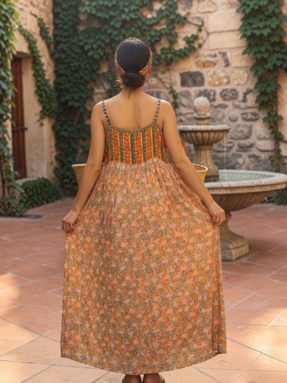 NATURAL LIFE Orange Floral Maxi Sundress with Strappy Back